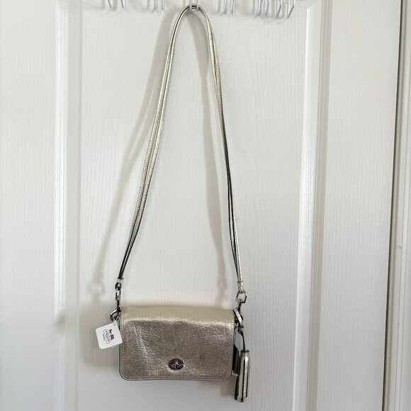 Coach Legacy Metallic Leather Penny Shoulder Bag Purse Crossbody 19908 Champagne - Picture 2 of 11